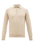 Brunello Cucinelli - Virgin Wool-blend Long-sleeved Polo Shirt - Mens - Beige