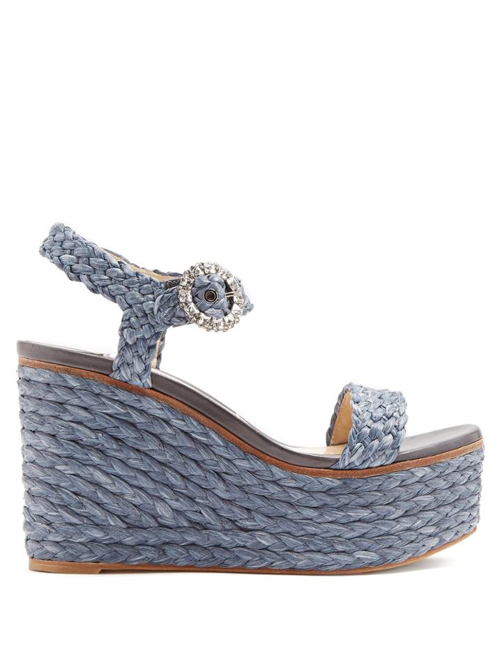 Jimmy Choo Nylah Crystal-embellished Raffia Wedge Sandals