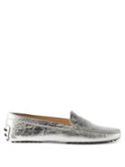 Tod's - Gommino Metallic-leather Loafers - Womens - Silver