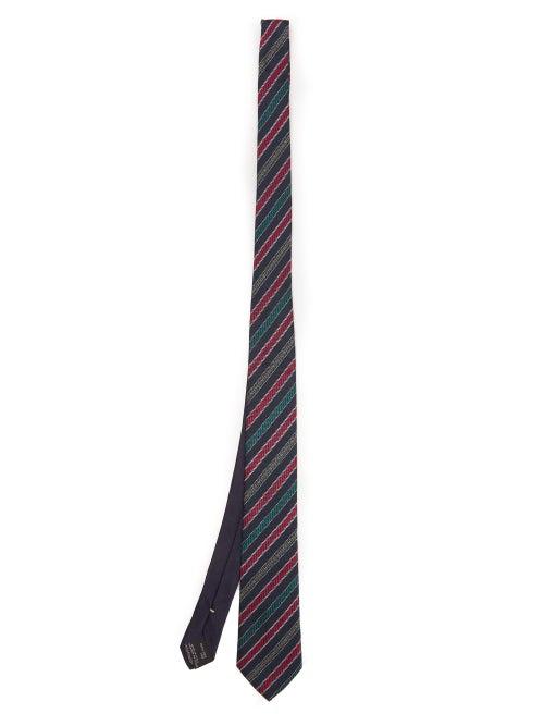 Matchesfashion.com Missoni - Logo Jacquard Striped Silk Tie - Mens - Blue Multi
