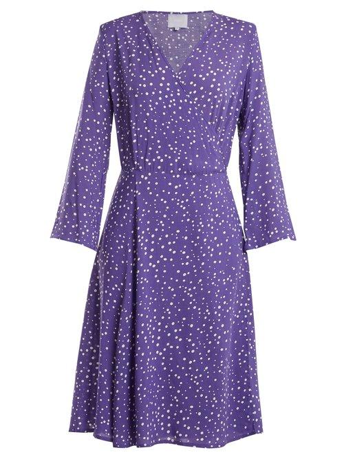 Matchesfashion.com Bower - Bianca Dot Print Poplin Wrap Dress - Womens - Blue Multi