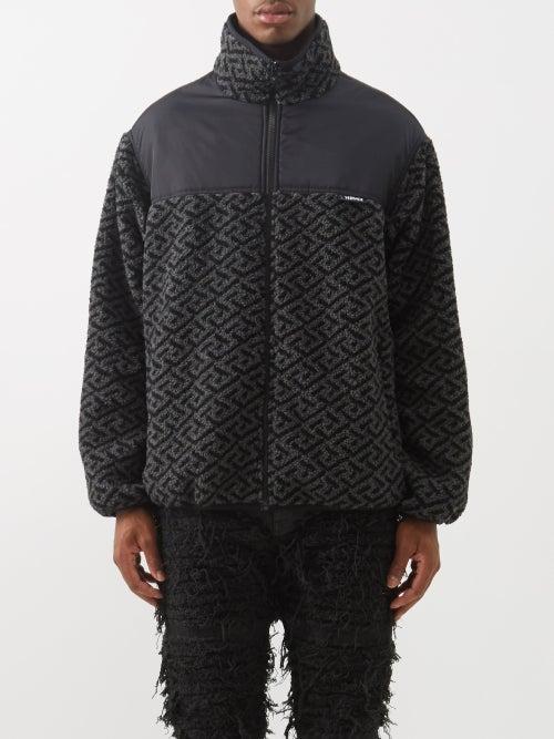 Versace - Monogram-intarsia Fleece Jacket - Mens - Black Grey