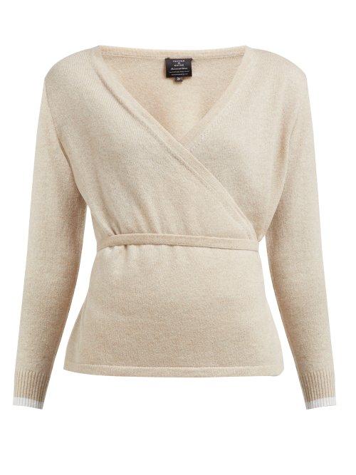 Matchesfashion.com Pepper & Mayne - Cashmere And Wool Blend Wrap Cardigan - Womens - Beige