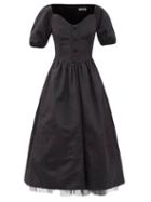 Ladies Rtw Batsheva - Minnie V-neck Tulle-lined Moir Dress - Womens - Black