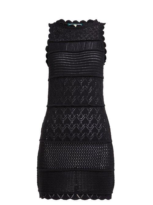 Matchesfashion.com Alexachung - Scalloped Cotton Blend Crochet Mini Dress - Womens - Black