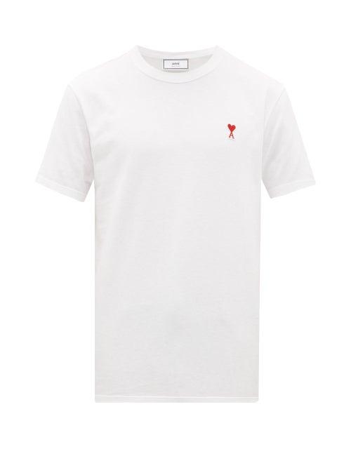 Matchesfashion.com Ami - Logo Embroidered Cotton Jersey T Shirt - Mens - White