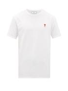 Matchesfashion.com Ami - Logo Embroidered Cotton Jersey T Shirt - Mens - White