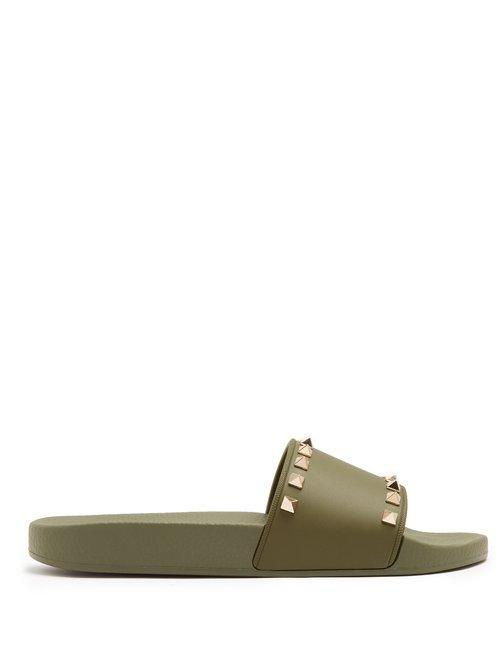 Matchesfashion.com Valentino - Rockstud Slides - Womens - Khaki