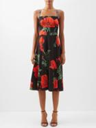 Dolce & Gabbana - Square-neck Poppy-print Stretch-silk Dress - Womens - Black Red