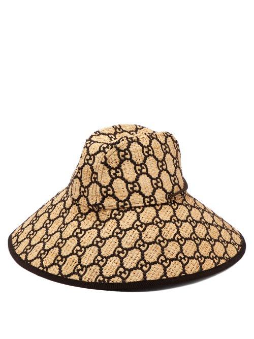 Matchesfashion.com Gucci - Gg Logo Wide Brimmed Raffia Hat - Womens - Beige