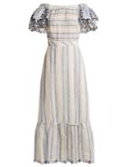 Gül Hürgel Ruffled-sleeve Striped Linen Dress