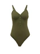 Matchesfashion.com Melissa Odabash - Nepal Press Stud Swimsuit - Womens - Dark Green