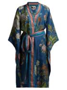 Matchesfashion.com D'ascoli - Gilded Age Floral Print Silk Midi Dress - Womens - Navy Multi