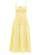 Matchesfashion.com Self-portrait - Belted Shirred Cotton Midi Dress - Womens - Yellow