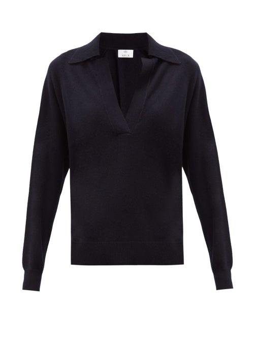 Matchesfashion.com Allude - Open-collar Cashmere Sweater - Womens - Navy