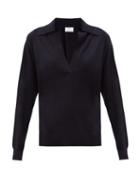 Matchesfashion.com Allude - Open-collar Cashmere Sweater - Womens - Navy