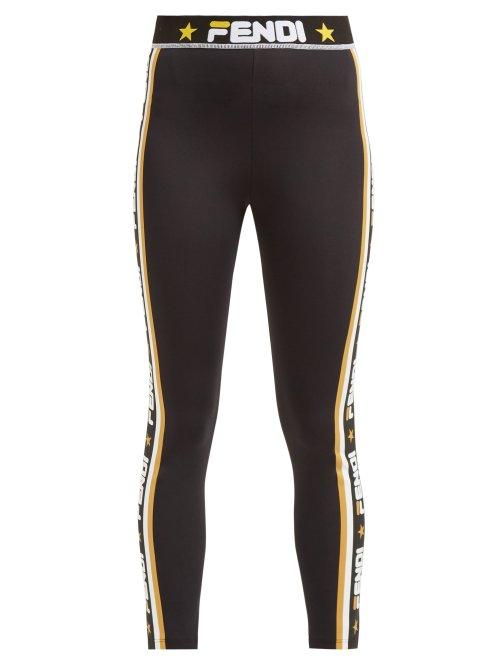Matchesfashion.com Fendi - Logo Tape Technical Jersey Leggings - Womens - Black Gold