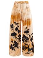 Biyan - Francces Embroidered Velvet Trousers - Womens - Brown Multi