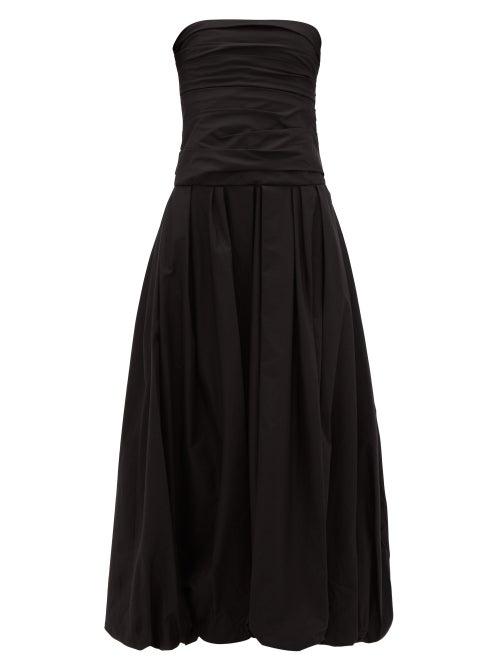Matchesfashion.com Khaite - Ingrid Ruched Bandeau Puffball Cotton Dress - Womens - Black