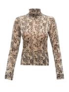 Matchesfashion.com Altuzarra - Lexia Python-print Roll-neck Lam Sweater - Womens - Beige