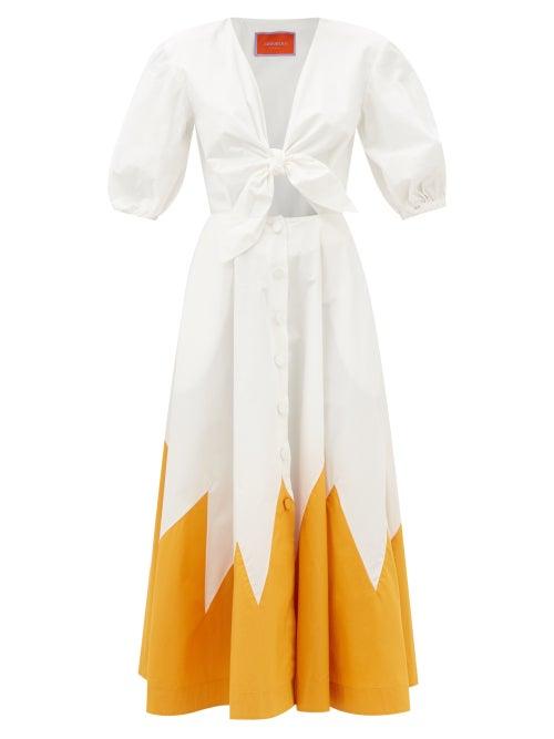 La Doublej - Peek-a-boo Tie-front Cotton-poplin Dress - Womens - White Yellow
