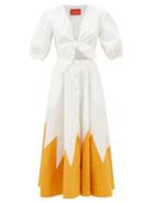 La Doublej - Peek-a-boo Tie-front Cotton-poplin Dress - Womens - White Yellow