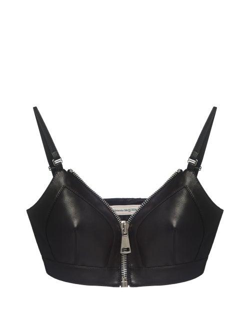 Alexander Mcqueen - Zipped Leather Cropped Top - Womens - Black