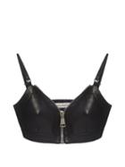 Alexander Mcqueen - Zipped Leather Cropped Top - Womens - Black
