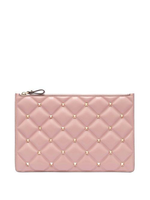 Matchesfashion.com Valentino - Candystud Quilted Leather Pouch - Womens - Light Pink