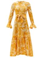 Matchesfashion.com Zimmermann - Mae Peplum-hem Leaf-print Muslin Dress - Womens - Yellow
