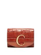 Matchesfashion.com Chlo - The C Logo Crocodile Effect Leather Wallet - Womens - Dark Brown