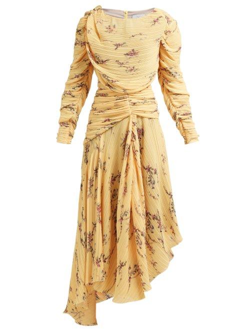 Matchesfashion.com Preen By Thornton Bregazzi - Sandra Floral Print Pleated Dress - Womens - Yellow Multi