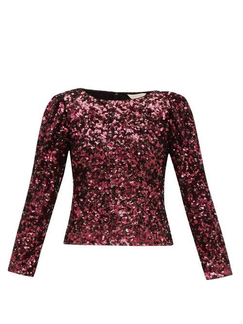 Matchesfashion.com Rebecca Taylor - Long Sleeved Sequinned Top - Womens - Burgundy