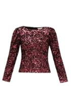 Matchesfashion.com Rebecca Taylor - Long Sleeved Sequinned Top - Womens - Burgundy