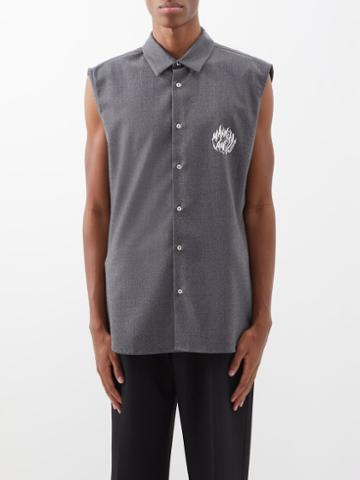 Maximilian Davis - Ezekiel Printed Wool-blend Sleeveless Shirt - Mens - Grey