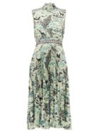 Matchesfashion.com Saloni - Fleur Animal-print Satin Dress - Womens - Green Multi