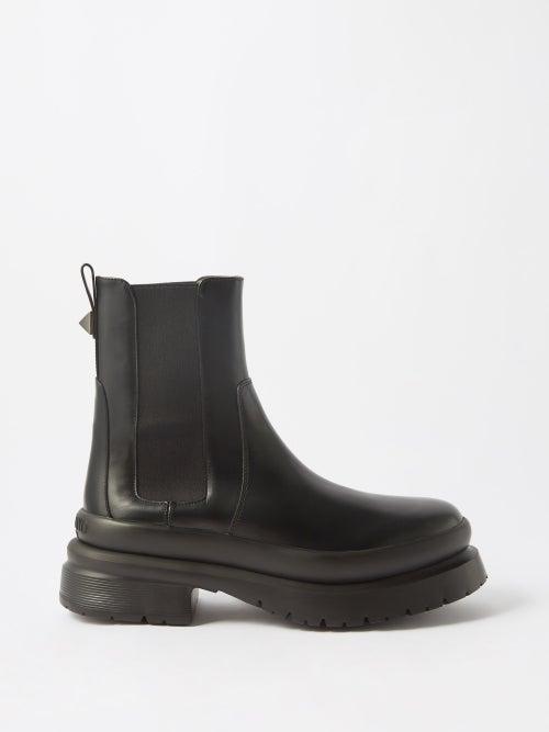 Valentino Garavani - Roman Stud Leather Chelsea Boots - Mens - Black