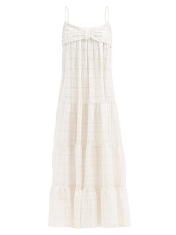 Matchesfashion.com Lisa Marie Fernandez - St Tropez Tiered Check Cotton-blend Dress - Womens - Grey Stripe