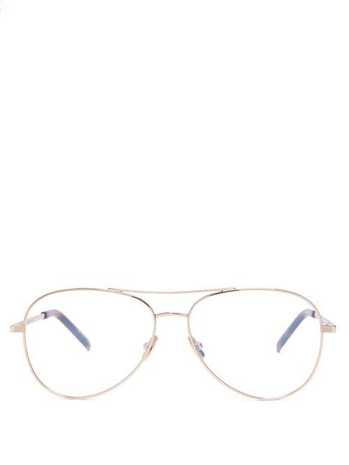 Matchesfashion.com Saint Laurent - Aviator Gold Tone Glasses - Mens - Gold