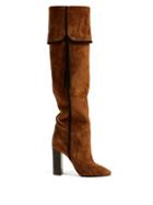 Matchesfashion.com Saint Laurent - Meurice Tassel Embellished Suede Knee High Boots - Womens - Black Tan