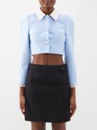 Shushu/tong - Frilled-trim Cotton-blend Cropped Jacket - Womens - Blue