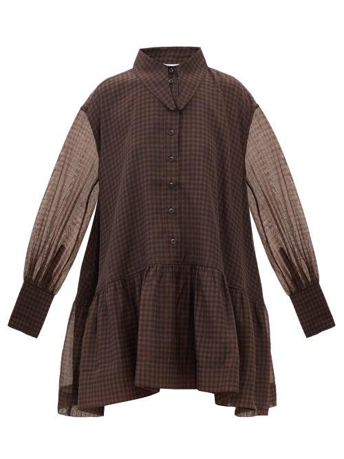 Ganni - Gingham Organza Mini Dress - Womens - Brown