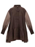 Ganni - Gingham Organza Mini Dress - Womens - Brown