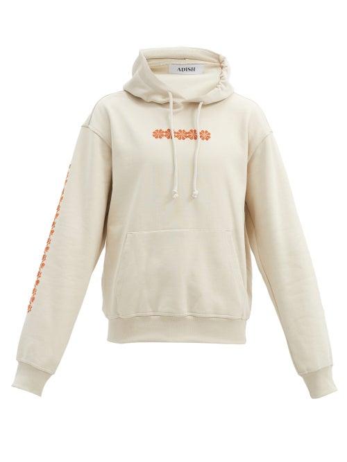 Matchesfashion.com Adish - Hooded Floral Cross-stitch Cotton Sweatshirt - Mens - Beige