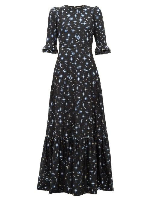 Matchesfashion.com Mary Katrantzou - Millais Celestial Jacquard Frill Sleeve Dress - Womens - Black Multi