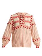 Matchesfashion.com Dodo Bar Or - Emanuelle Fringe Embellished Striped Cotton Top - Womens - Red White
