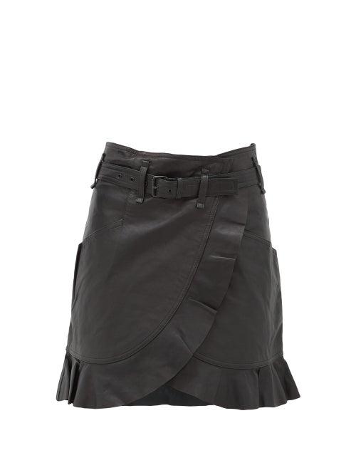 Matchesfashion.com Isabel Marant Toile - Qing Ruffled Wrap-front Leather Mini Skirt - Womens - Black