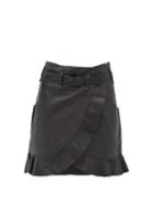 Matchesfashion.com Isabel Marant Toile - Qing Ruffled Wrap-front Leather Mini Skirt - Womens - Black
