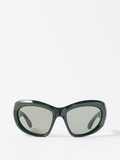 Balenciaga Eyewear - Wrap D-frame Acetate Sunglasses - Mens - Dark Green