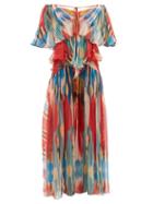 Etro - Off-the-shoulder Tie-dye Silk-crepe Gown - Womens - Red Print